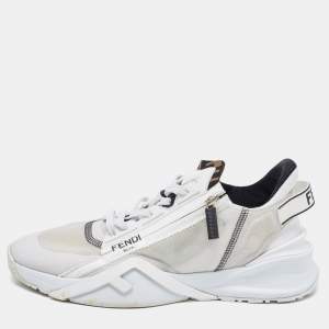 Pre Owned Fendi White/Grey Mesh and Suede Flow Sneakers Size 45
