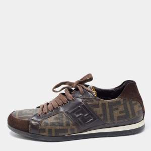 Fendi Brown Zucca Canvas and Leather Low Top Sneakers Size 40