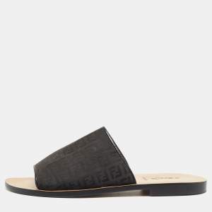 Fendi Black Zucca Canvas Slides Size 44.5 