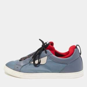Fendi Grey Leather and Nylon Monster Eye Sneakers Size 43