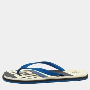Fendi Blue Rubber Printed Thong Flats Size 46