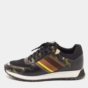Fendi Black Mesh and Camouflage Leather Low Top Sneakers Size 42