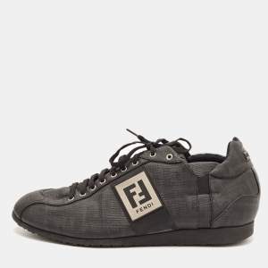 Fendi Black Coated Canvas F Logo Low Top Sneakers Size 42
