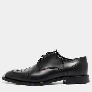 Pre Owned Fendi Black Leather FF Karligraphy Lace Up Derby Size 41.5