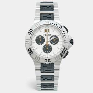 Pre Owned Fendi Silver Dial Two-tone Stainless Steel Rubber 4800G Chronograph Men's Wristwatch 43 mm