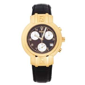 Fendi Black Gold Plated Stainless Steel Leather Orologi 4500G Chronograph Men's Wristwatch 39 mm