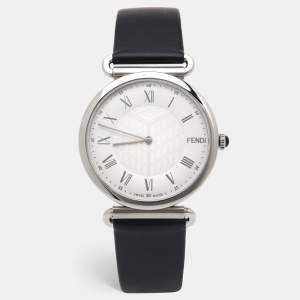 Fendi Silver Stainless Steel Leather Palazzo F0W909-A2YAF0QZ1 Men's Wristwatch 41 mm