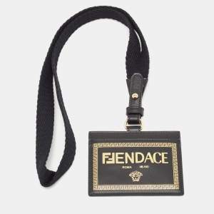 Fendi x Versace Black/Gold Leather Fendace Lanyard Card Holder
