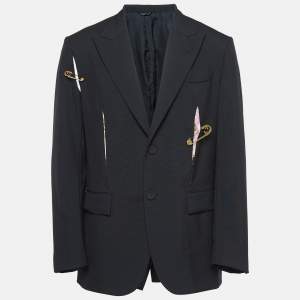 Fendace Black Wool Cut-Out Safety Pin Detail Blazer L
