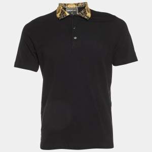Fendance Black Cotton Pique Printed Collar Polo T-Shirt M