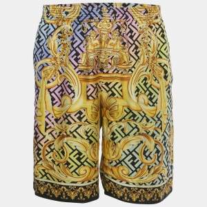 Pre Owned Fendace  Multicolor Monogram Baroque Print Silk Shorts S 