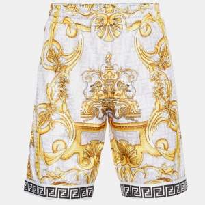 Fendace White Baroque Printed Perforated Knit Shorts L