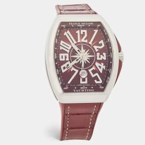 Franck Muller Burgundy Stainless Steel Rubber Alligator Leather Vanguard Yachting V 45 SC DT AC BO Men's Wristwatch 45 mm