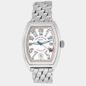 Franck Muller White Stainless Steel Conquistador 8000 Automatic Men's Wristwatch 35 mm