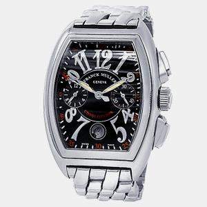 Pre Owned Franck Muller Conquistador 8001 CC Automatic Chronograph Black Dial Stainless Steel Men's Wristwatch 34 mm
