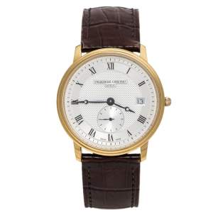 Frederique Constant Silver Yellow Gold Plated Stainless Steel Crococalf Leather Classic Slim Line Men's Wristwatch 37 mm