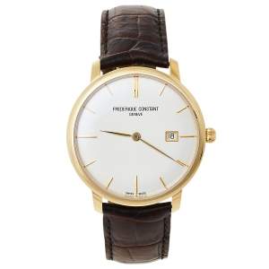 Frederique Constant Silver Gold Plated Stainless Steel Leather Slimline FC-306X4S25/6 Men's Wristwatch 40 mm