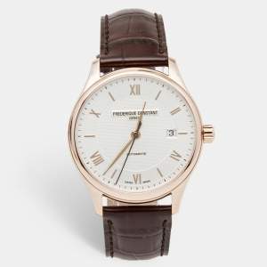 Frederique Constant Silver Rose Gold Plated Stainless Steel Crococalf Leather Classics Index FC-303MV5B4 Men's Wristwatch 40 mm