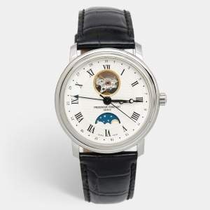 Frederique Constant Silver Crococalf Leather Classic Moonphase Date FC-330/335X4P4/5/6 Men's Wristwatch 40 mm