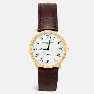 Frederique Constant Silver Gold Plated Stainless Steel Crococalf Leather Classic Slim Line FC200/220/235/245X4S25/6 Men's Wristwatch 37 mm
