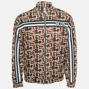 Pre Owned GCDS Brown Logo Print Jersey Zip-Up Jacket S