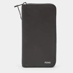 Gianfranco Ferre Brown Leather Zip Around Organizer