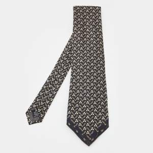 Gianfranco Ferre Black Fan Printed Silk Tie
