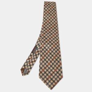 Gianfranco Ferre Brown Houndstooth Pattern Silk Tie