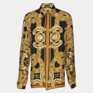 Gianni Versace Black/Gold Silk Barocco Print Long Sleeve Shirt XL