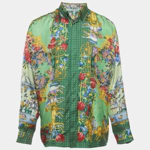 Pre Owned Gianni Versace Green Printed Silk Oversized Shirt L