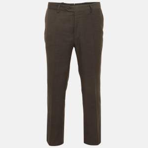 Pre Owned Gianni Versace Grey Textured Wool Blend Regular Fit Pants XXL