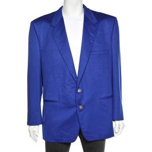 Gianni Versace Vintage Blue Cashmere Button Front Blazer 3XL