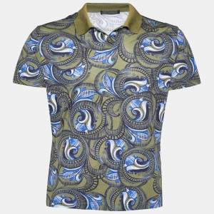Versace Green Printed Cotton Pique Polo T-Shirt M