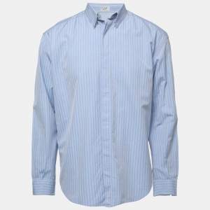 Gianni Versace Blue Striped Cotton Button Down Shirt 2XL