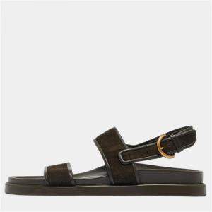 Pre Owned Gianvito Rossi Olive Green Leather and Suede Flat Sandals Size 42