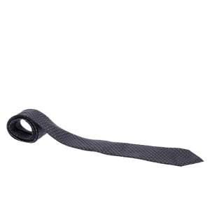 Pre Owned Giorgio Armani Anthracite Grey Geometric Pattern Silk Jacquard Classic Tie