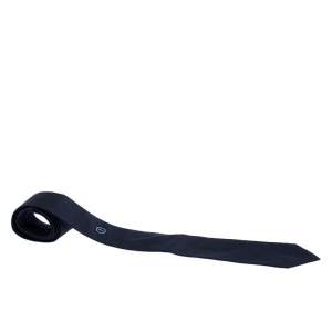 Pre Owned Giorgio Armani Navy Blue Tonal Pinstripe Silk Jacquard Classic Tie