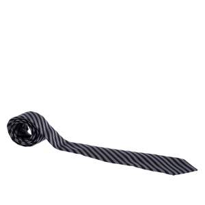 Giorgio Armani Dark Grey Diagonal Striped Silk Jacquard Tie