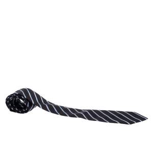Pre Owned Giorgio Armani Black Diagonal Striped Silk Jacquard Classic Tie