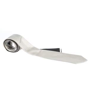 Pre Owned Giorgio Armani Pale Grey Textured Silk Narrow Tie