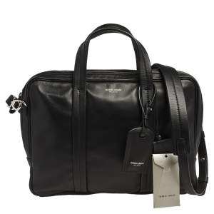 Giorgio Armani Black Leather Logo Laptop Bag
