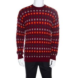 Giorgio Armani Maroon Textured Dotted Sweater M