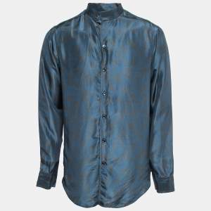 Giorgio Armani Blue Printed Silk Button Front Full Sleeve Shirt M