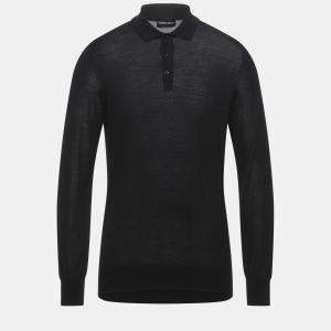 Giorgio Armani Black Virgin Wool Polo Sweater S (IT 46)