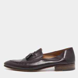 Giorgio Armani Dark Brown Leather Fringe Loafers Size 45