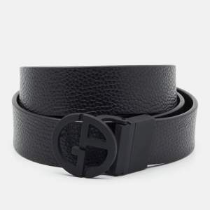 Pre Owned Giorgio Armani Cut to Size Reversible Buckle Belt Black Leather