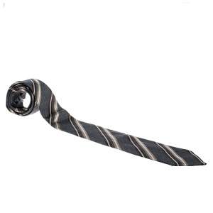 Pre Owned Giorgio Armani Grey Contrast Striped Silk Traditional Tie