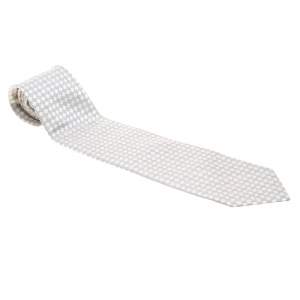 Pre Owned Giorgio Armani Monochrome Checked Silk Jacquard Traditional Tie
