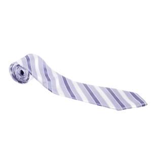 Giorgio Armani Vintage Lilac and White Diagonal Striped Silk Jacquard Tie