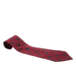 Giorgio Armani Vintage Burgundy Diamond Pattern Silk Jacquard Traditional Tie